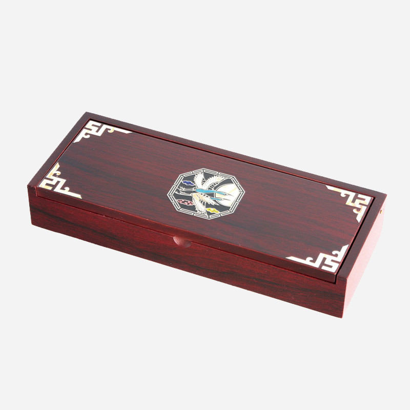 상감자동필함-은선팔각학 - 한쌍의 학과 해 그리고 구름의 조화