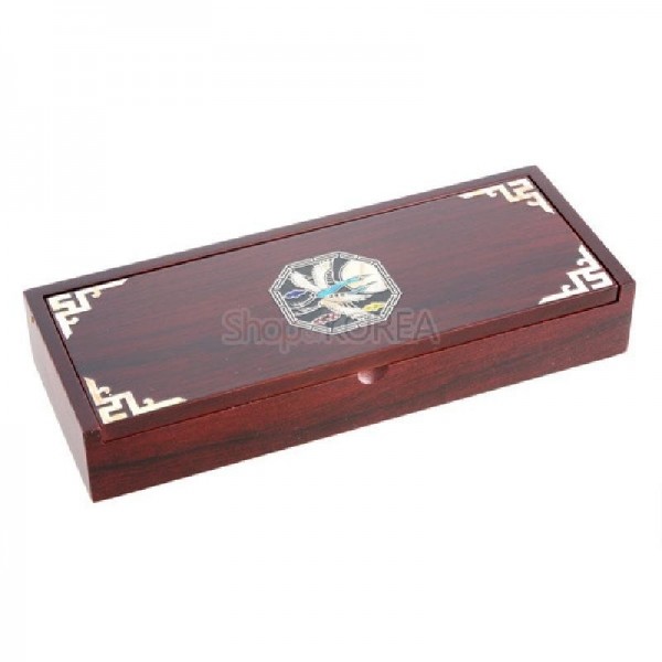 상감자동필함-은선팔각학 - 한쌍의 학과 해 그리고 구름의 조화