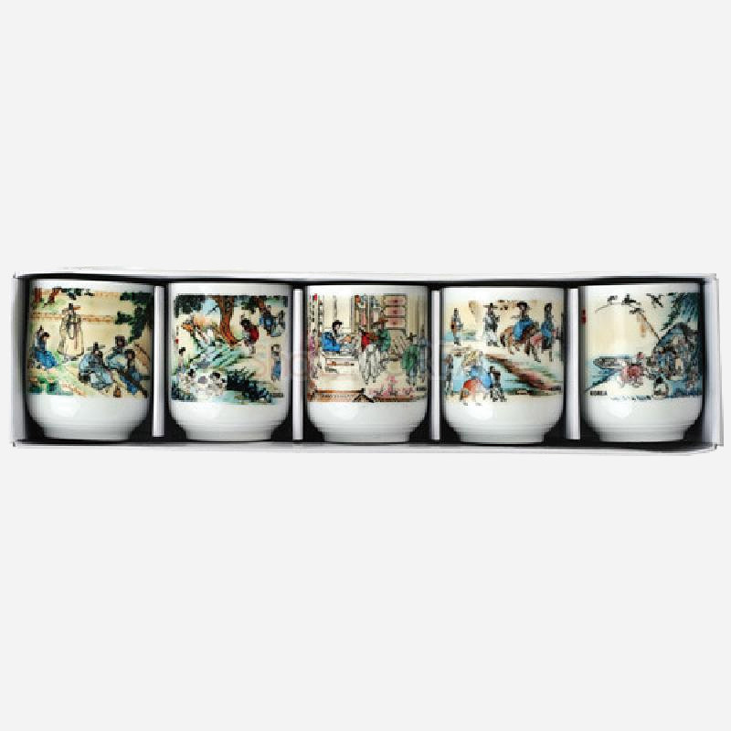 5종 소주잔-신윤복 세트 - 혜원 신윤복의 풍속화가 그려진 잔