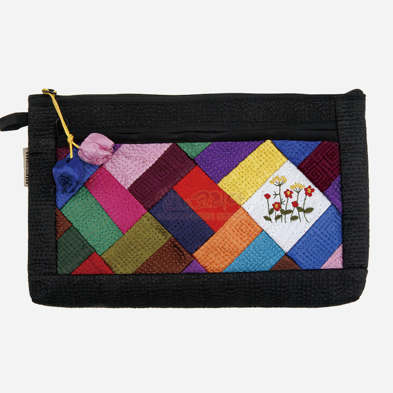 누비 조각보파우치-흑색 - 조각보 무늬가 예쁜 누비파우치
