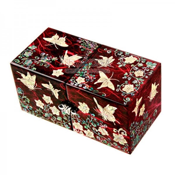 한지와 자개-쌍합 당초나비(적색) - 한지 자개의 조화가 아름다운 보석함