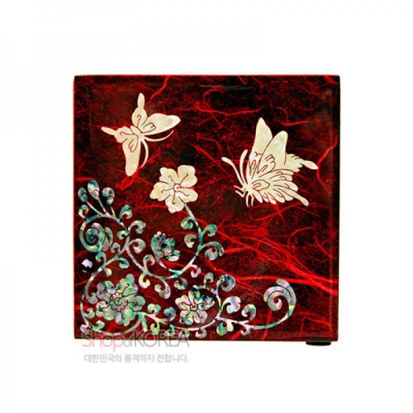 한지와 자개-쌍합 당초나비(적색) - 한지 자개의 조화가 아름다운 보석함