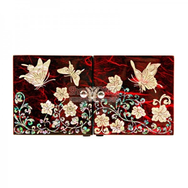 한지와 자개-쌍합 당초나비(적색) - 한지 자개의 조화가 아름다운 보석함