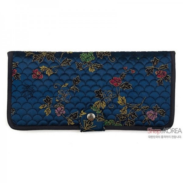 [소산당]누비수 전통무늬 장지갑- 감색 - 예쁜 꽃무늬의 실용적인 지갑