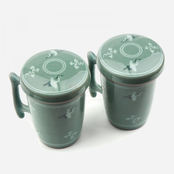 청자- 운학 큰머그세트 - 고려청자의 운학무늬인 건강과 장수, 고결함과 고귀함을 담은 큰머그세트