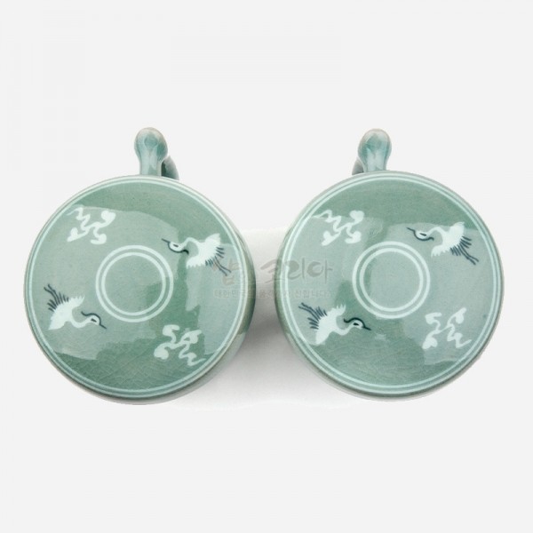 청자- 운학 큰머그세트 - 고려청자의 운학무늬인 건강과 장수, 고결함과 고귀함을 담은 큰머그세트