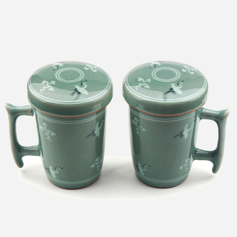 청자- 운학 큰머그세트 - 고려청자의 운학무늬인 건강과 장수, 고결함과 고귀함을 담은 큰머그세트