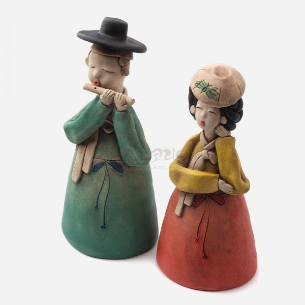 황토인형-큰 선비와 어우동 - 황토로 구워내 채색한,도자기 기법의 전통인형
