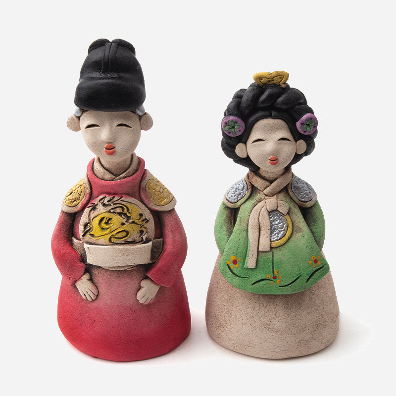 황토인형-왕과왕비 - 황토로 구워내 채색한,도자기 기법의 전통인형