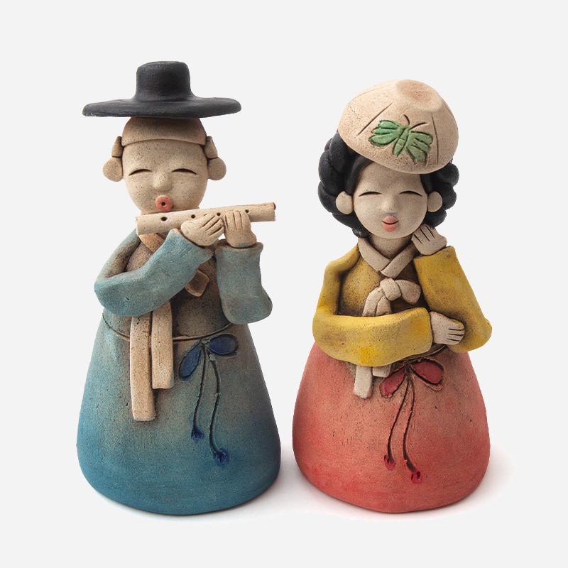 황토인형-선비와 어우동 - 황토로 구워내 채색한,도자기 기법의 전통인형