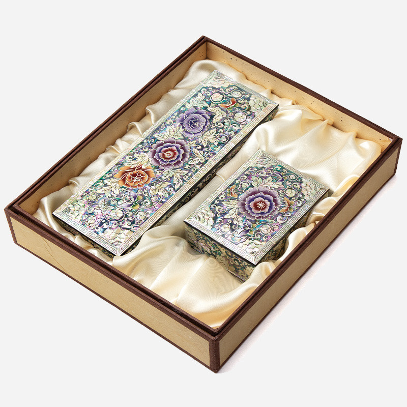 자개필함세트-나전으로 핀 모란(필함,명함함) - 목단과 나비의 화려한 나전칠기 전통상품 필함+명함함 세트