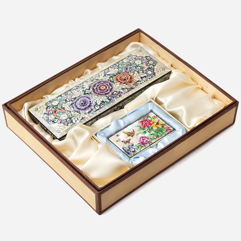 자개필함세트-나전으로 핀 모란(필함,명함케이스) - 목단과 나비의 화려한 나전칠기 필함 2종세트