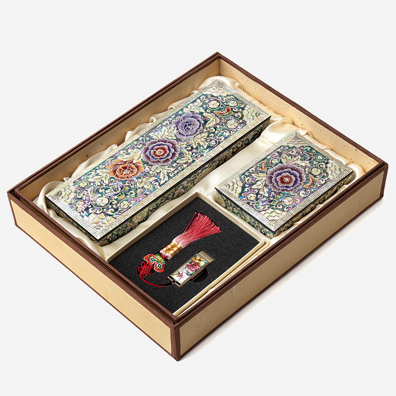 자개필함세트-나전으로 핀 모란(필함,명함함,usb32G) - 목단과 나비의 화려한 나전칠기 필함 3종세트