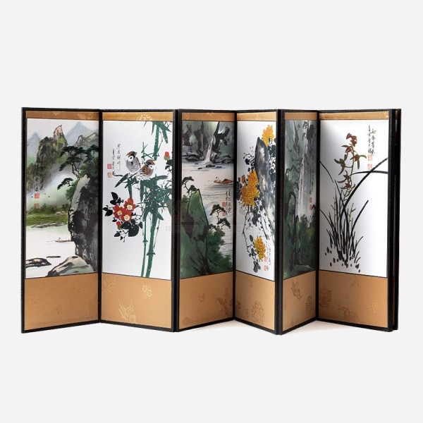 8폭실크병풍 대-색산수사군자 - 