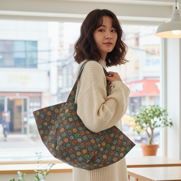 오색단청 카바스 빅백 - 단청의 해모양과 꽃모양의 한국전통 핸드백