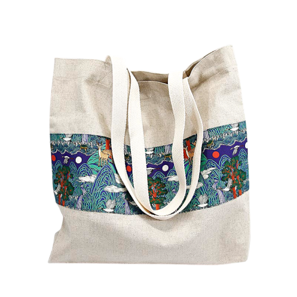 린넨 장생도 에코백 - 십장생의 복된 의미를 가볍고 넉넉하게 담아낸, 매일 쓰고 싶은 전통 보조가방