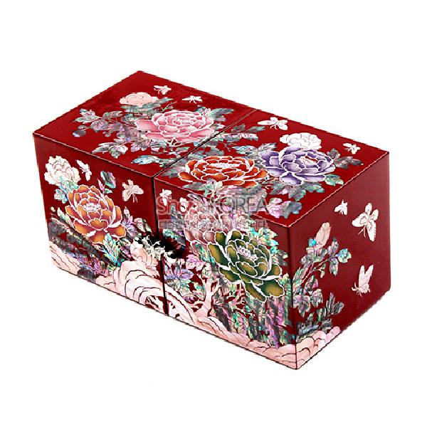 쌍합 목단 적색, 자개 숲으로의 초대 - 화려한 목단 무늬가 담긴 쌍합보석함