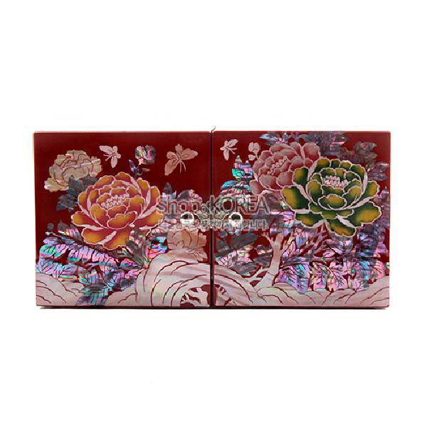 쌍합 목단 적색, 자개 숲으로의 초대 - 화려한 목단 무늬가 담긴 쌍합보석함