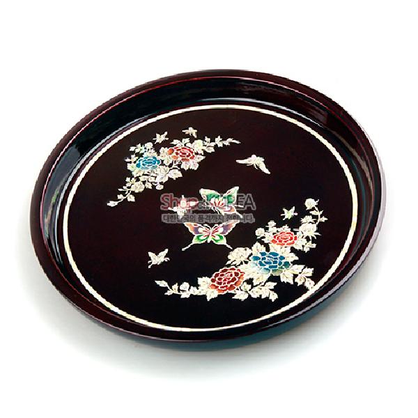 나전 미니둥근쟁반-목단나비 - 고급스러운 무늬의 나전칠기 쟁반