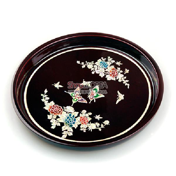 나전 미니둥근쟁반-목단나비 - 고급스러운 무늬의 나전칠기 쟁반