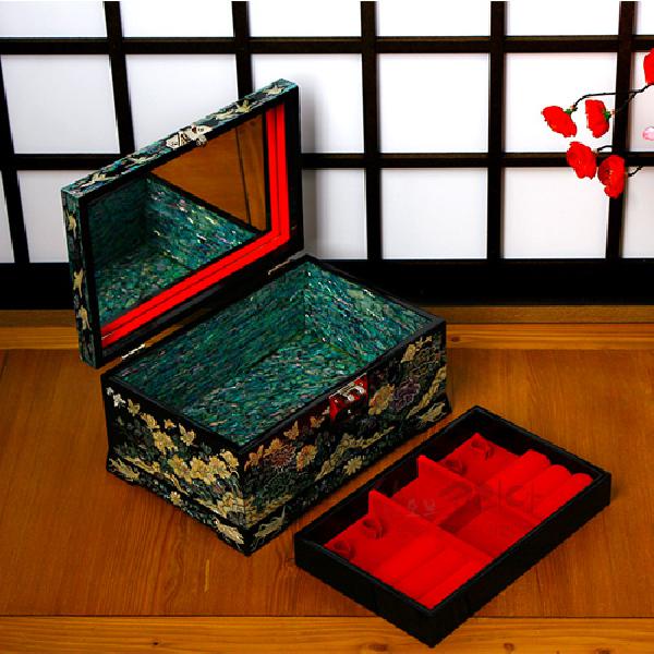 좌보석함大-화조나비(흑) - 자개로 피어난 꽃이 아름다운 보석함