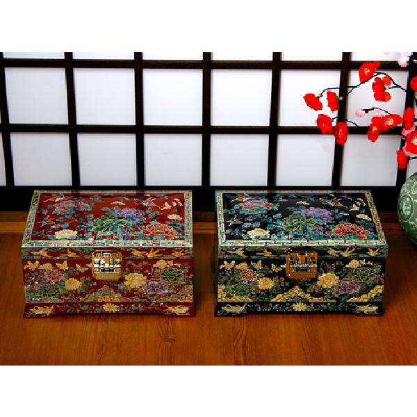 좌보석함大-화조나비(흑) - 자개로 피어난 꽃이 아름다운 보석함