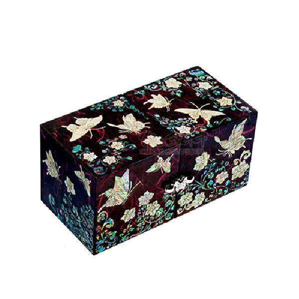 한지와 자개-쌍합 당초나비(보라) - 신비한 느낌의 한지 쌍합보석함