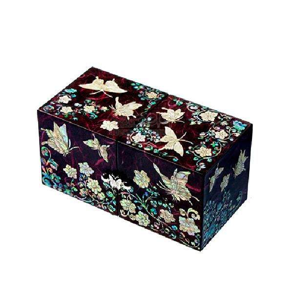 한지와 자개-쌍합 당초나비(보라) - 신비한 느낌의 한지 쌍합보석함