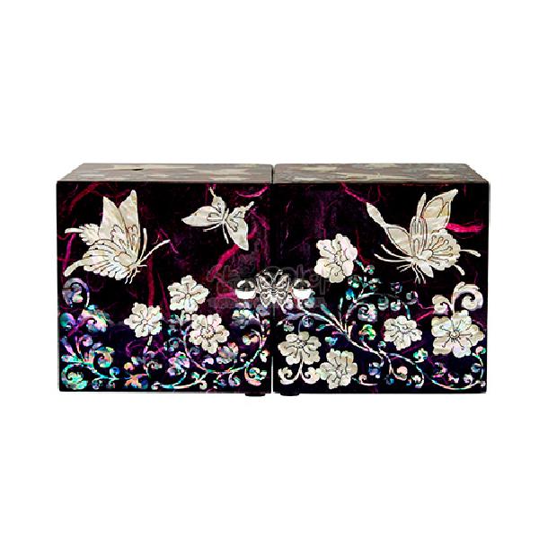 한지와 자개-쌍합 당초나비(보라) - 신비한 느낌의 한지 쌍합보석함