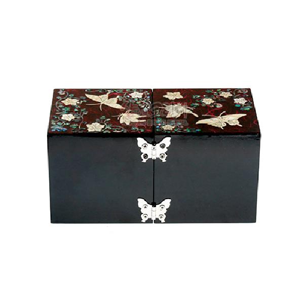 한지와 자개-쌍합 당초나비(보라) - 신비한 느낌의 한지 쌍합보석함