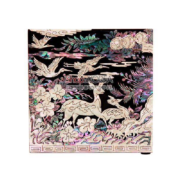 김영만 작(作) 3폭 쌍합보석함大-장생도(흑) - 화려한 자개가 아름다운 보석함