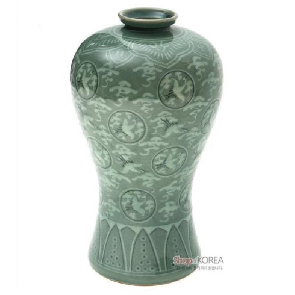 청자상감운학 주매병 세트 특대-보자기포장 - 고려 청자상감운학주문매병을 재현