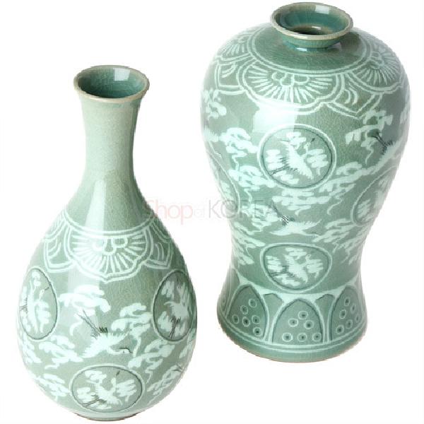 청자상감운학 주매병 세트 특대-보자기포장 - 고려 청자상감운학주문매병을 재현