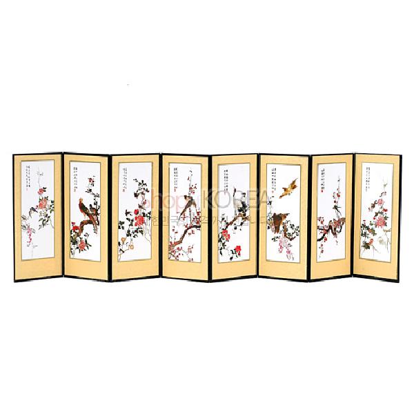 8폭실크작은병풍 중-화조 - 전통무늬의 예쁜 8폭 작은병풍