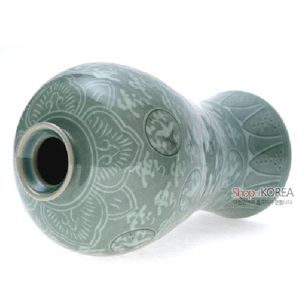 청자상감운학 주매병 세트 특대-보자기포장 - 고려 청자상감운학주문매병을 재현