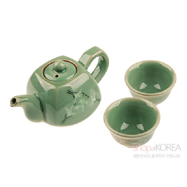청자운학 사각2인세트 - 고려청자의 멋과 은은한 색의 품격이 느껴지는  2인 다기세트