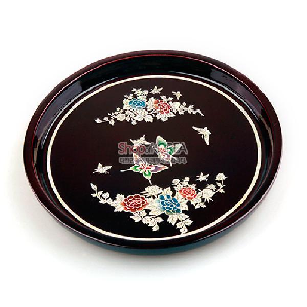 나전 미니둥근쟁반-목단나비 - 고급스러운 무늬의 나전칠기 쟁반