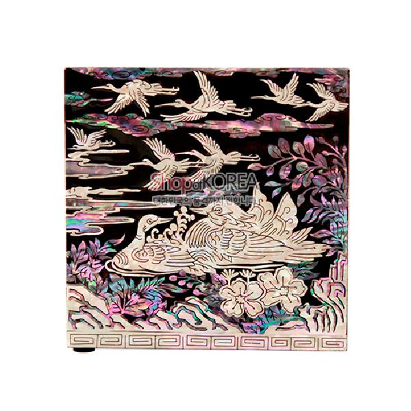 김영만 작(作) 3폭 쌍합보석함大-장생도(흑) - 화려한 자개가 아름다운 보석함
